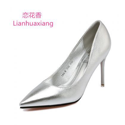 Metallic Faux Leather Pointed-toe High Heel..