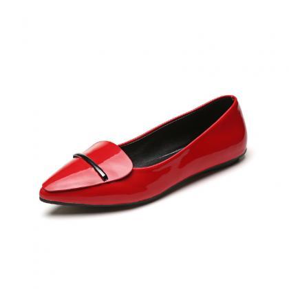 Pure Colour Pointed-toe Metal Bar Flats Shoes