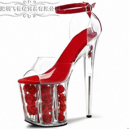 Transparent Pvc Crystal Flower Stiletto Heel Round..