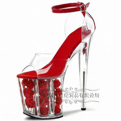 Transparent Pvc Crystal Flower Stiletto Heel Round..