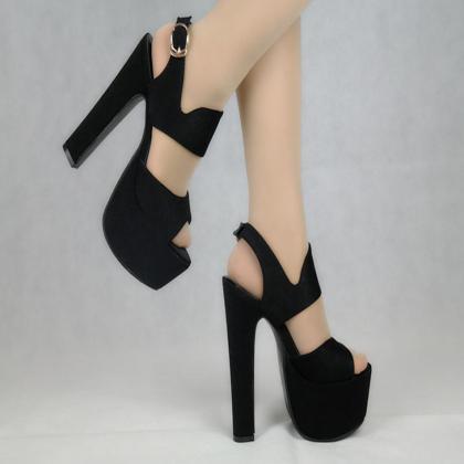 Suede Pure Color Lace-up Chunky Heel Round Toe..