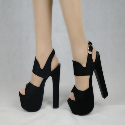 Suede Pure Color Lace-up Chunky Heel Round Toe..