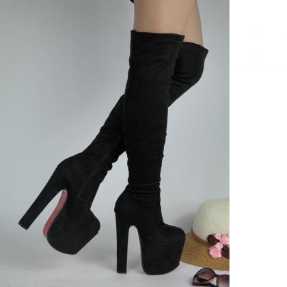 Silk Pure Color Chunky Heel Round Toe Boots