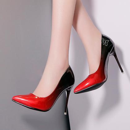 Gradient Patent Leather Pointed-toe High Heel..