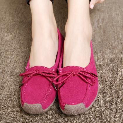 Suede Pure Color Round Toe Lace-up Flats