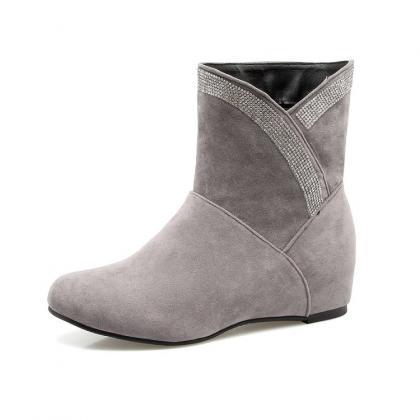Suede Slope Heel Round Toe Pure Color Short Boots