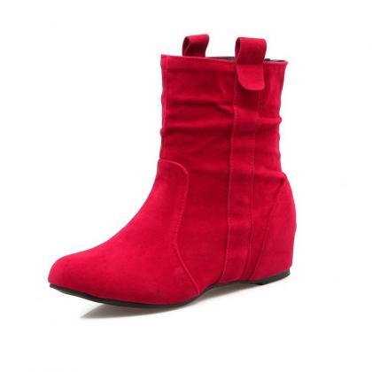 Suede Slope Heel Pure Color Round Toe Short Boots