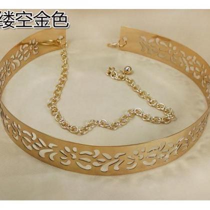 Golden Wide Plate Metal Waist Belt Mirror..