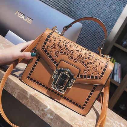 Solid Color Floral Embroidery Women Satchel