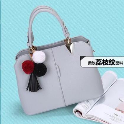 Bright Solid Color Tassel Decorated Women Satchel