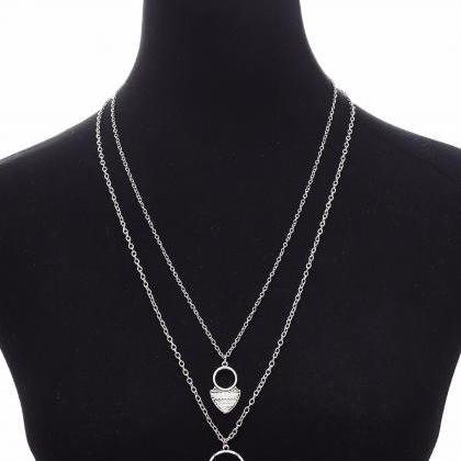 Alloy Carving Grain Moon Multilayer Necklace