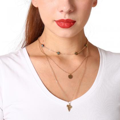 Multi-layer Alloy Cross Long Necklace