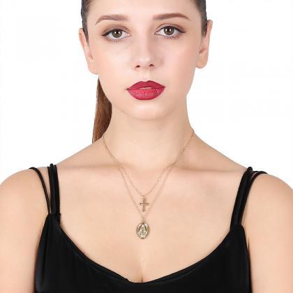 Multi-layer Alloy Clavicle Cross Necklace