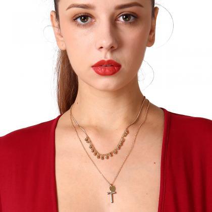 Contracted Sequins Cross Pendant Necklace