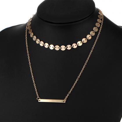 Fashion Simple Double Wafer Necklace