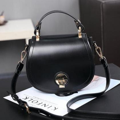 Modern Style Oval Shape Lock Crossbody Bag