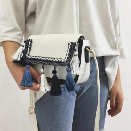 Trendy Color Block Tassel Crossbody Bag