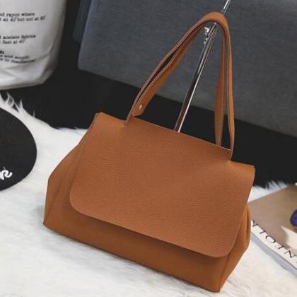 Simple Plain Pu Shoulder Bag, Handbag