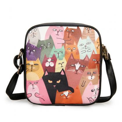 Funny Kitty Pattern Crossbody Bag