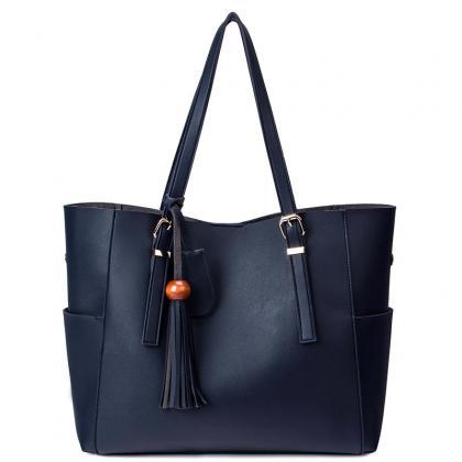 Concise Solid Color Tassel Shoulder Bag