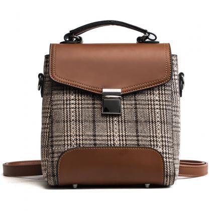 Classical Color Block Plaid Women Backpack
