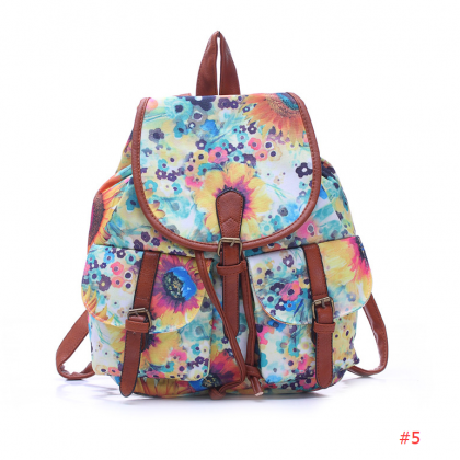 Snap-cover Pattern Canvas Women Backpack