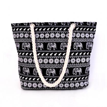 Beautiful With Elephant Pattern Canvas Women Tote..