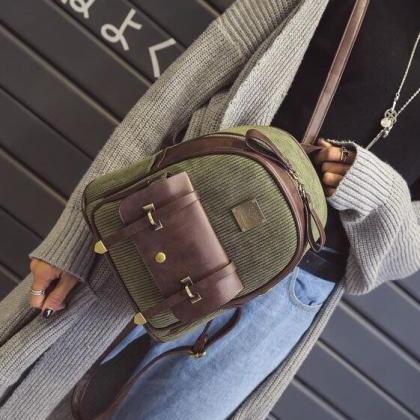 Retro Corduroy Zipper Women Backpack