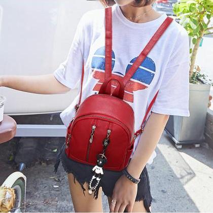Pure Color Double Zipper Design Backpack