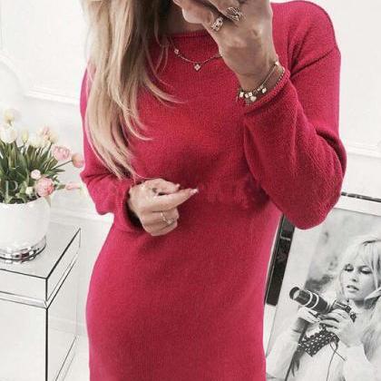 Pure Color Long Sleeves Big Scoop Long Sweater