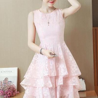 Lace Irregular Pure Color Sleeveless Short Party..