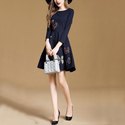 Embroidery Flowers 9/10 Sleeves Short Pleated..