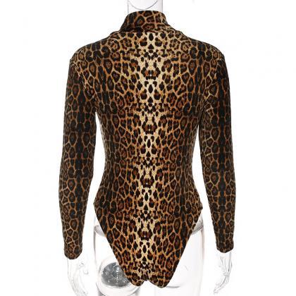 Leopard Slim Long Sleeves Scoop High Waist Print..