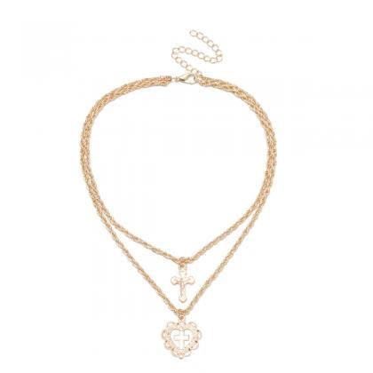 Fashion Simple Hearts Cross Pendant Necklace