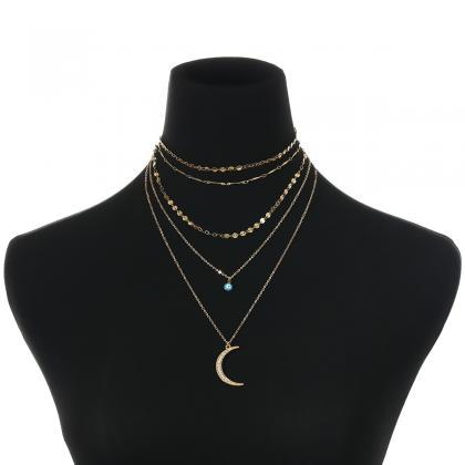 Set Auger Moon Eye Pendant Clavicle Necklace
