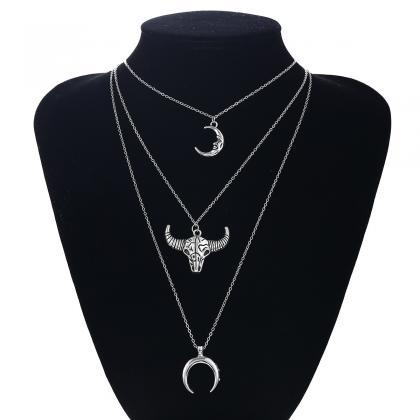 Alloy Moon Tauren Pendant Necklace