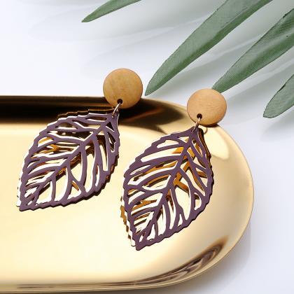 Contracted Personality Colourful Leaf Earrings