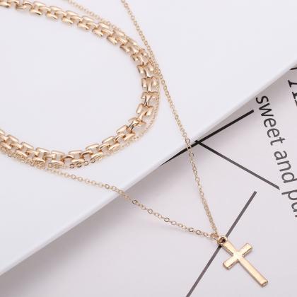 Multilayer Cross Pendant Clavicle Necklace