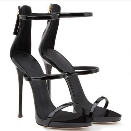 Simple Style Zipper Stiletto Heel Ankle Strap High..