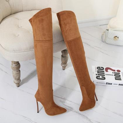 Suede Pointed Toe Stiletto High Heels Over The..