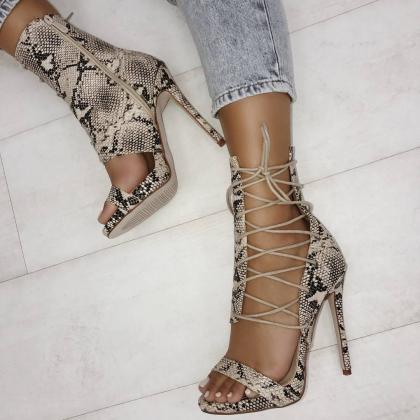 Fashion Lace Up Hollow Out Open Toe Stiletto High..