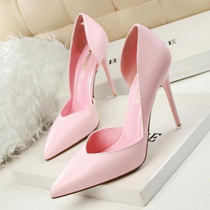 Pink Faux Leather Pointed-toe High Heel Stilettos