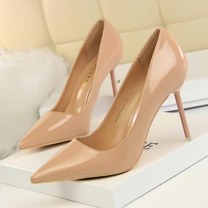 Solid Color Pu Stiletto Heel Pointed Toe High..