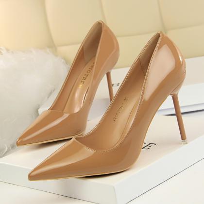 Solid Color Pu Stiletto Heel Pointed Toe High..