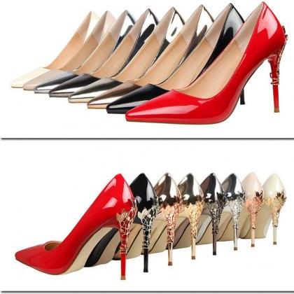 Patent Leather Pointed-toe High Heel Stilettos..