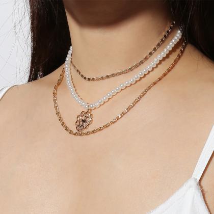 Pearl Heart Cross Clavicle Necklace