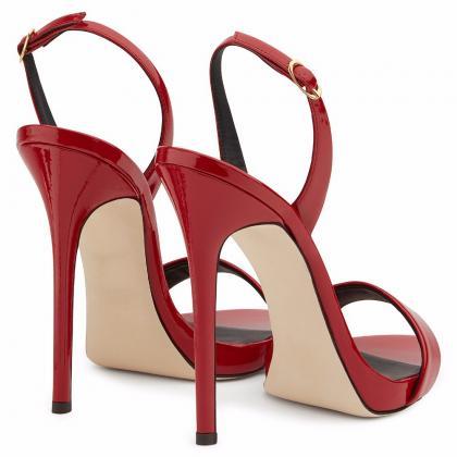 Patent Leather Open-toe Sling Back Stiletto High..