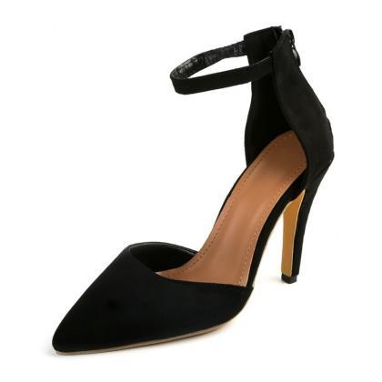 Faux Black Suede Pointed-Toe Ankle ..