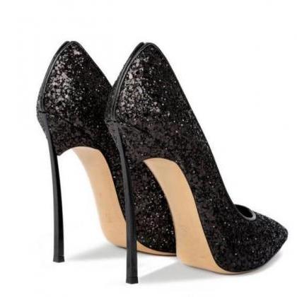 Shinning Low Cut Pointed Toe Stiletto High Heels..