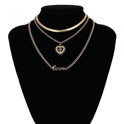 Alloy Cross Letter Multilayer Necklace
